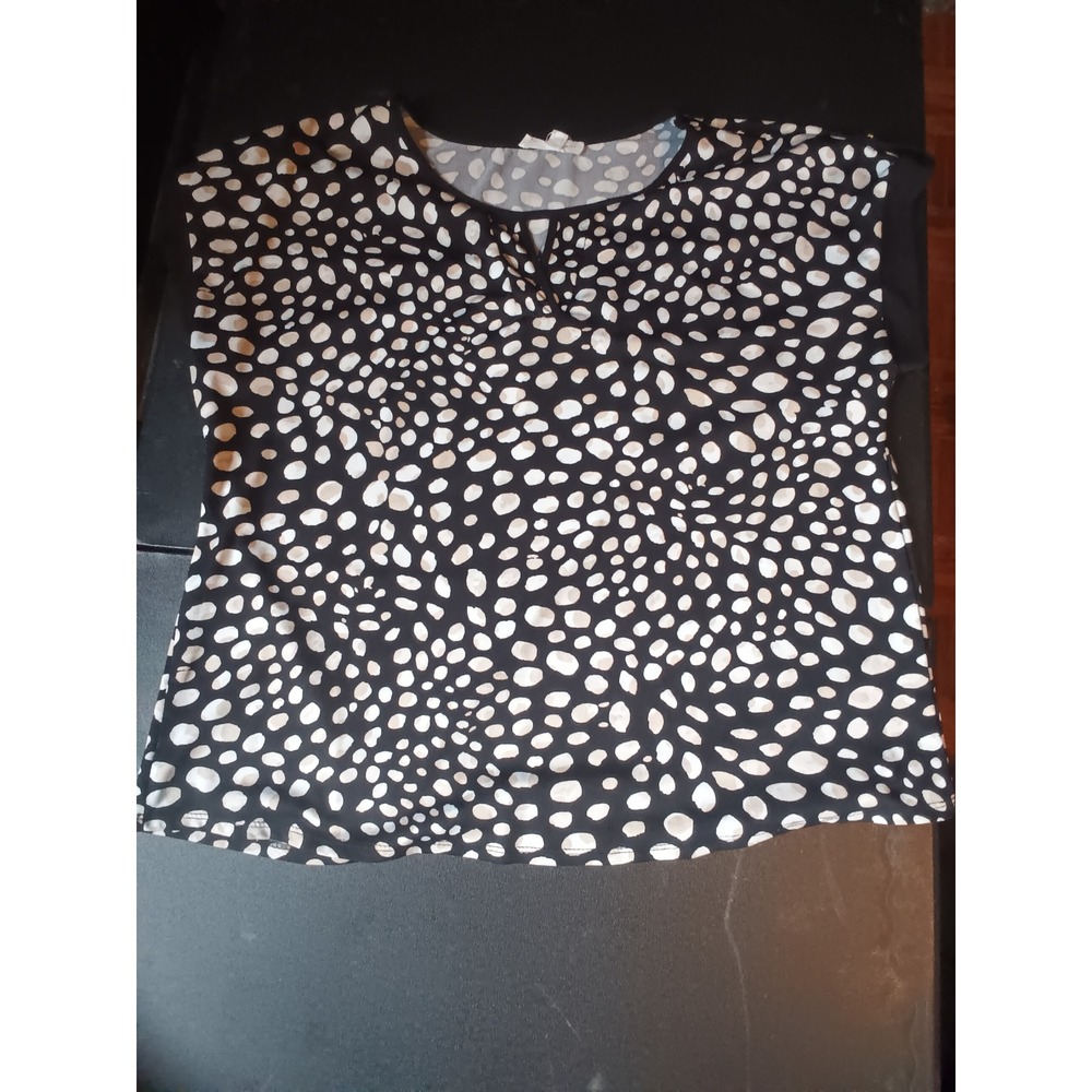 Perception Concept Blouse Womens Large Black White Excellent Pebble Print Top